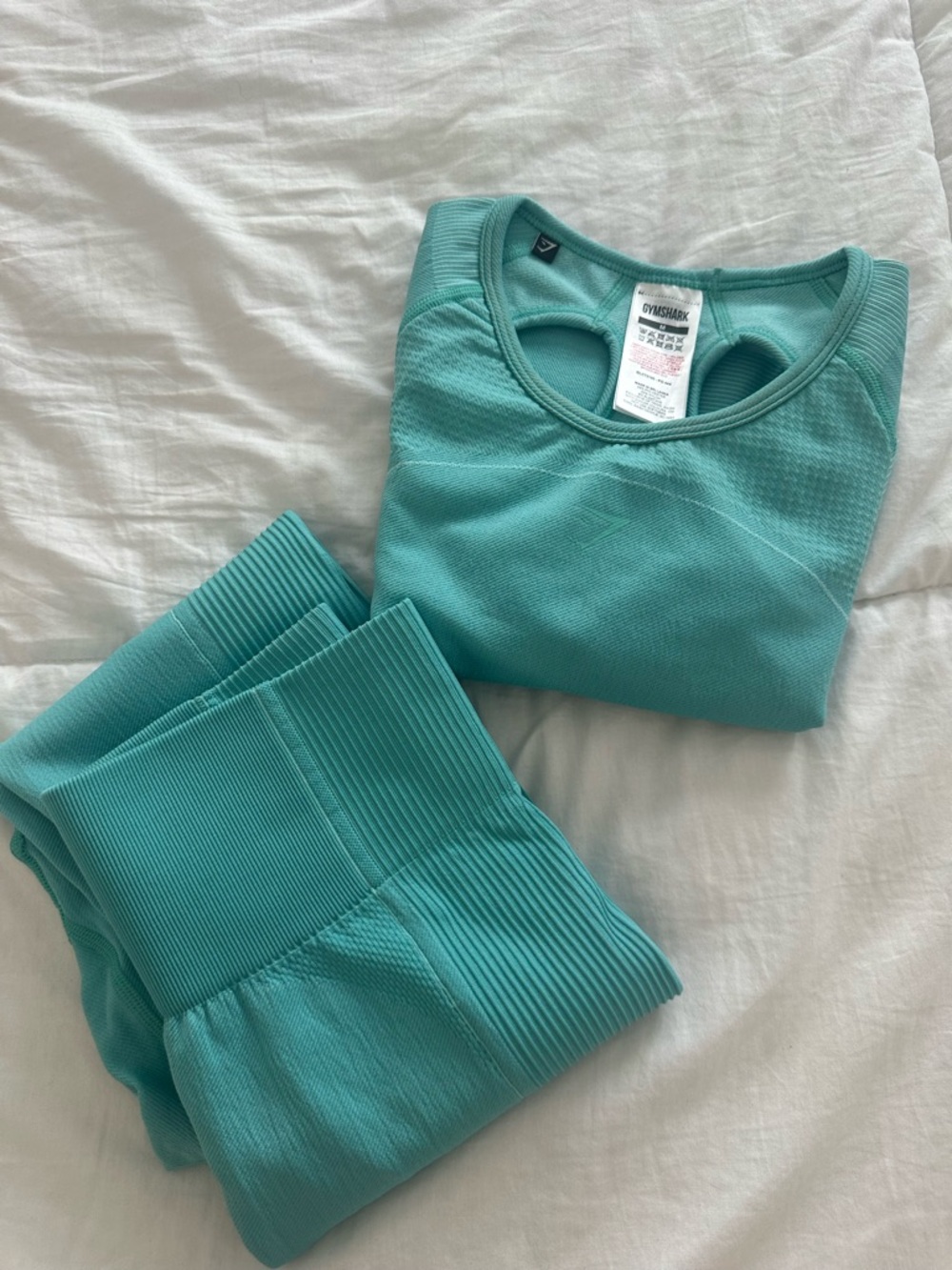 Gymshark Teal Ribbed Seamless Leggings and Top Set